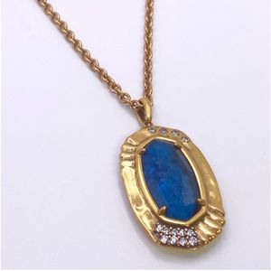 Kendra Scott Anna vintage gold long pendant  in teal apatite.